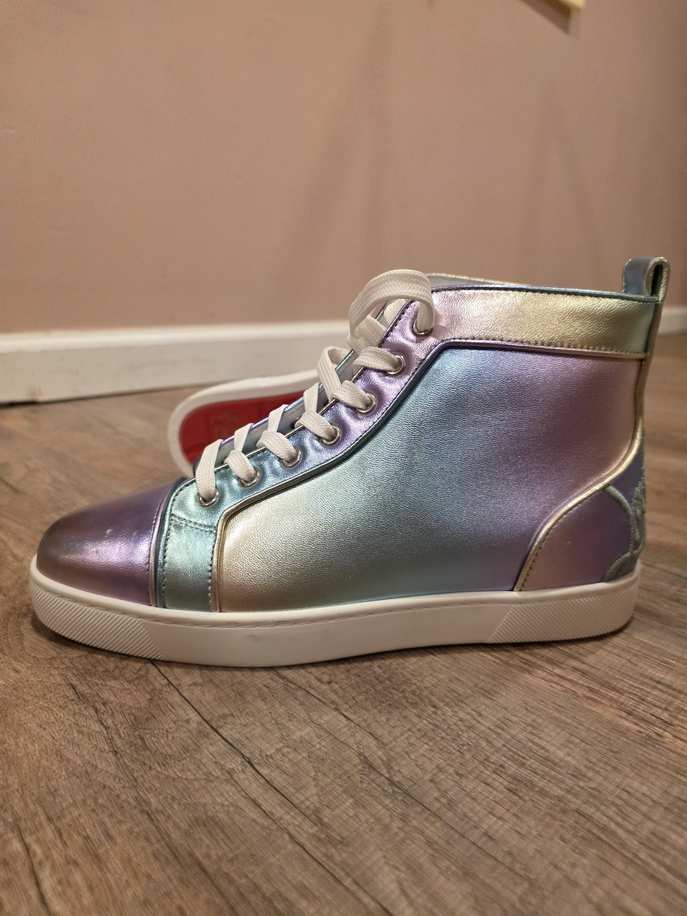 Christian Louboutin Iridescent Pastel High-Top Sneakers - Picture 2 of 9